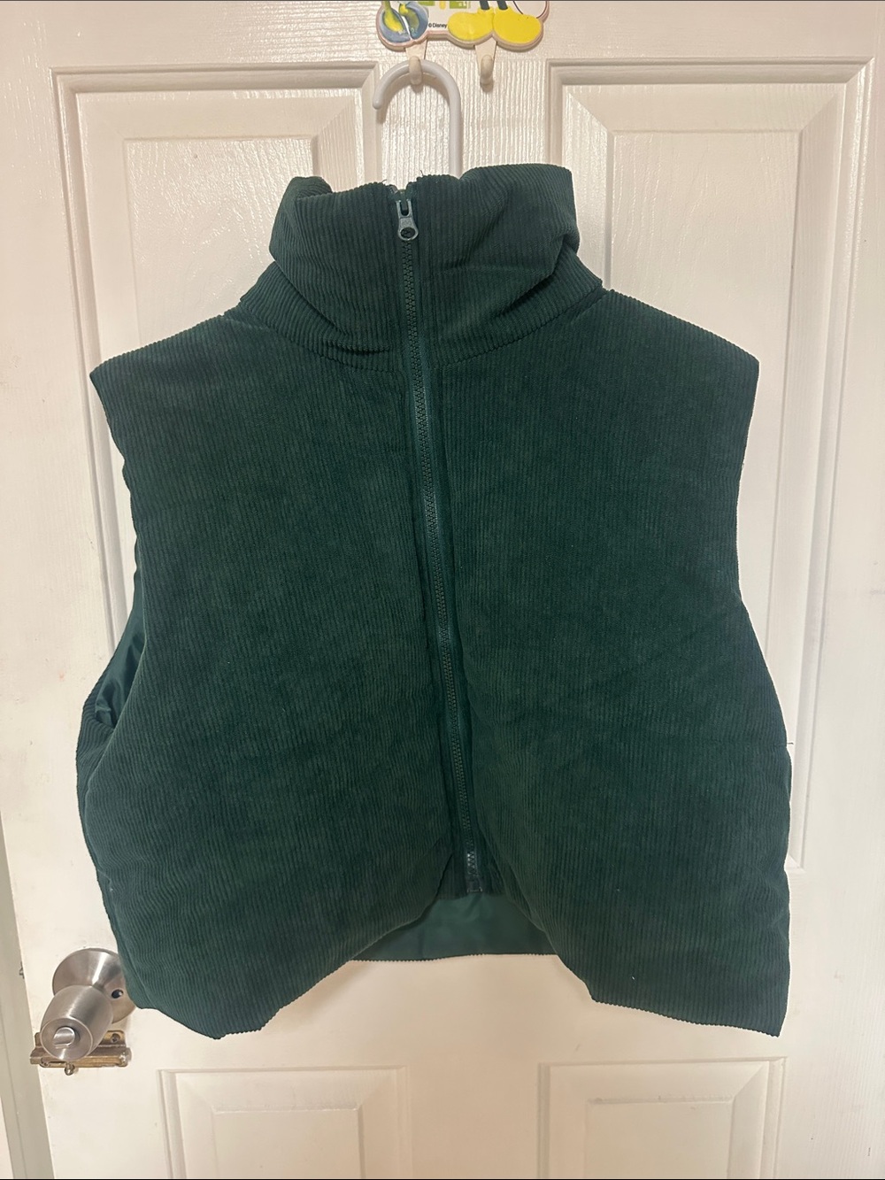 SHEIN Dark Green Corduroy Puffer Vest with High Collar